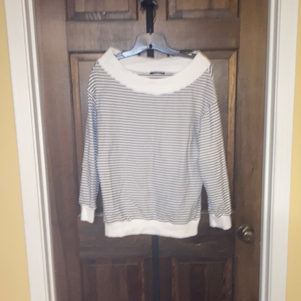 Annabelle Off-Shoulder Sweater in Black and White Stripes
